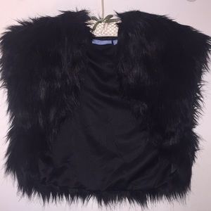 Black faux fur bolero jacket with satiny lining